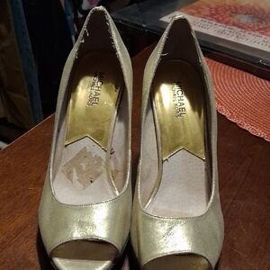 Michael Kors Shimmering Gold Peep Toe Heels